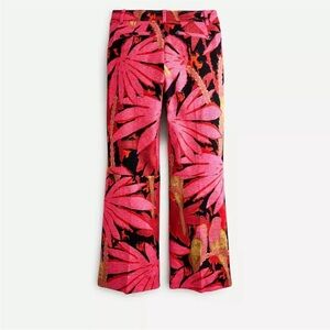 Crew High-waisted kickout NWT crop pant in palm-print grasscloth.